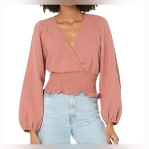 Like New Madewell Julianne Light Spun Smocked Waist Crop Long Sleeve Top